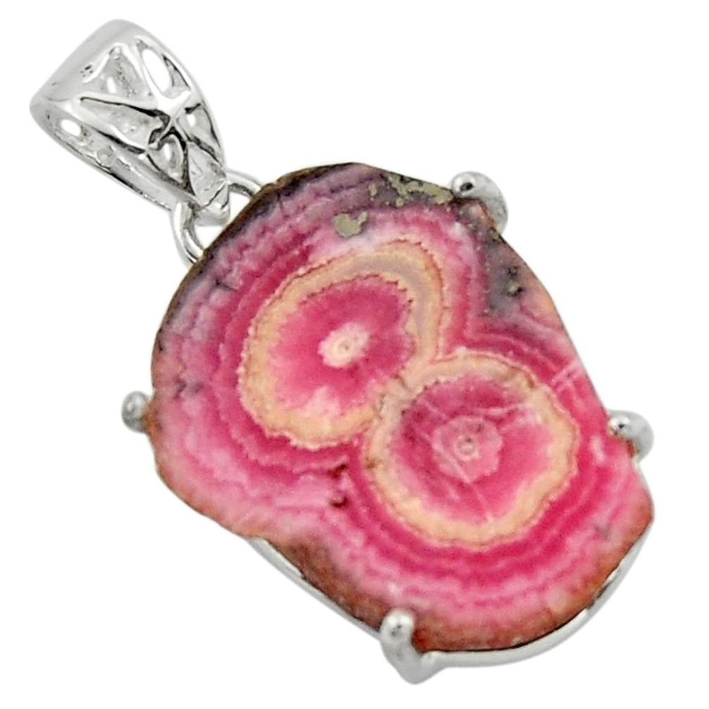 15.58cts natural pink rhodochrosite stalactite 925 silver pendant r43226