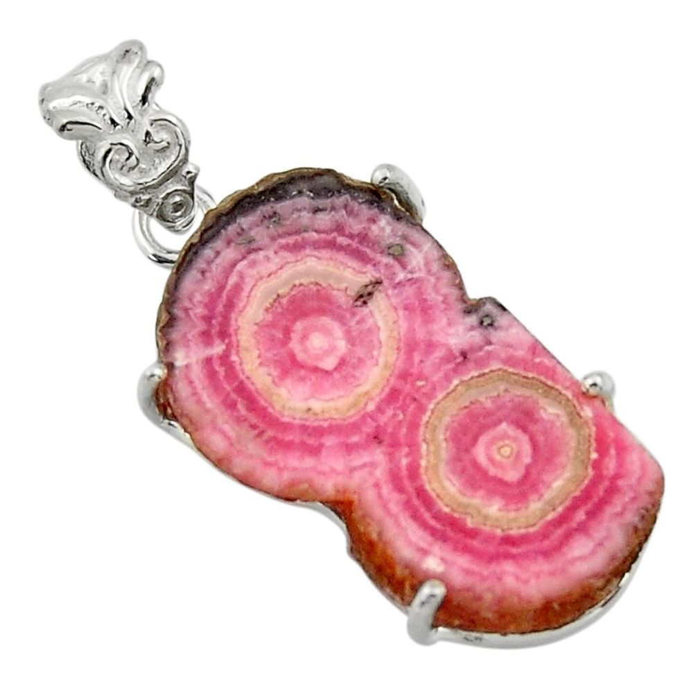 22.57cts natural pink rhodochrosite stalactite 925 silver pendant r43228