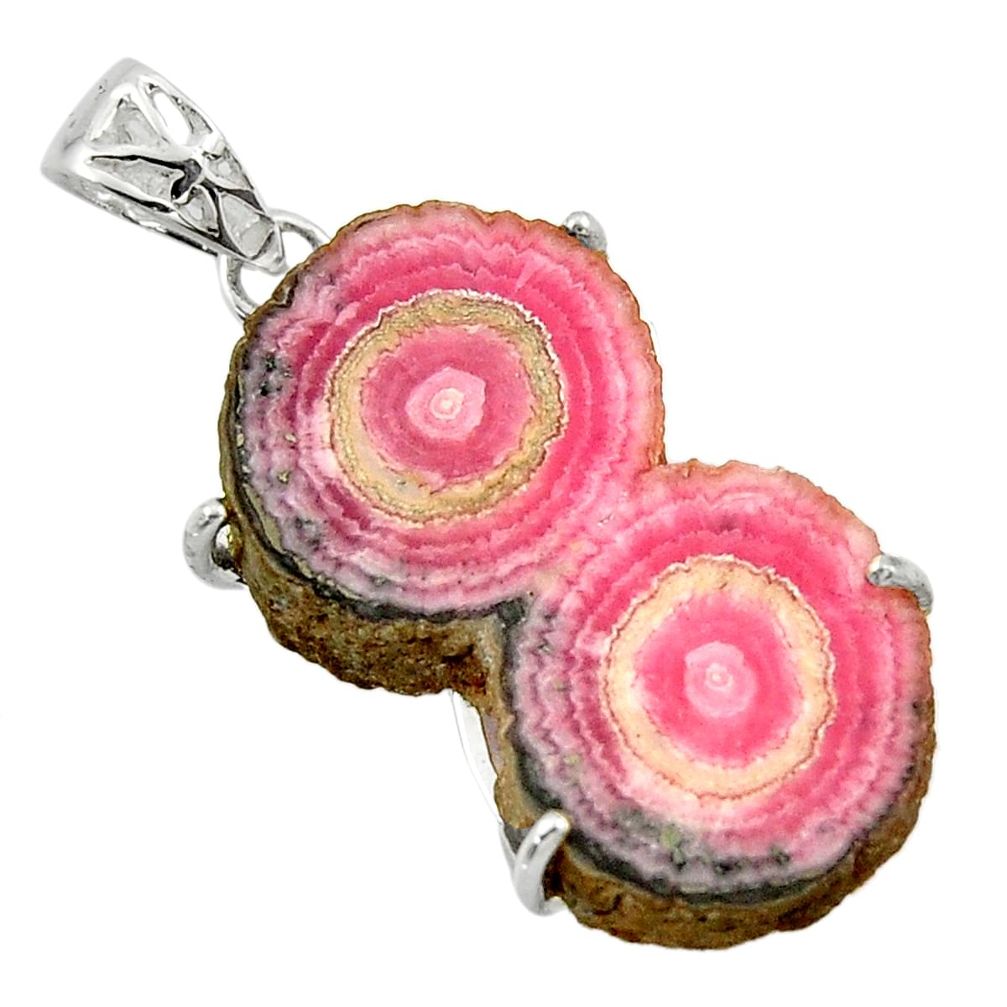 19.14cts natural pink rhodochrosite stalactite 925 silver pendant r43231