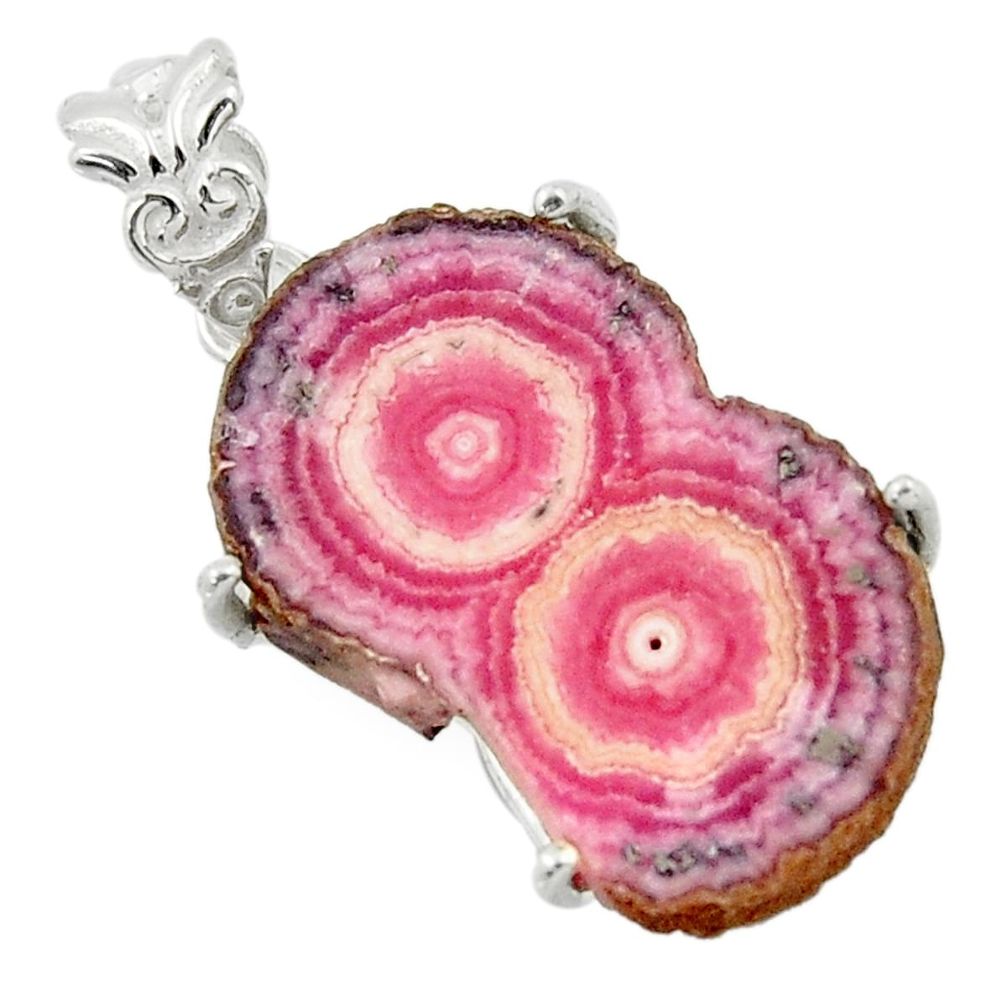 21.17cts natural pink rhodochrosite stalactite 925 silver pendant r43233