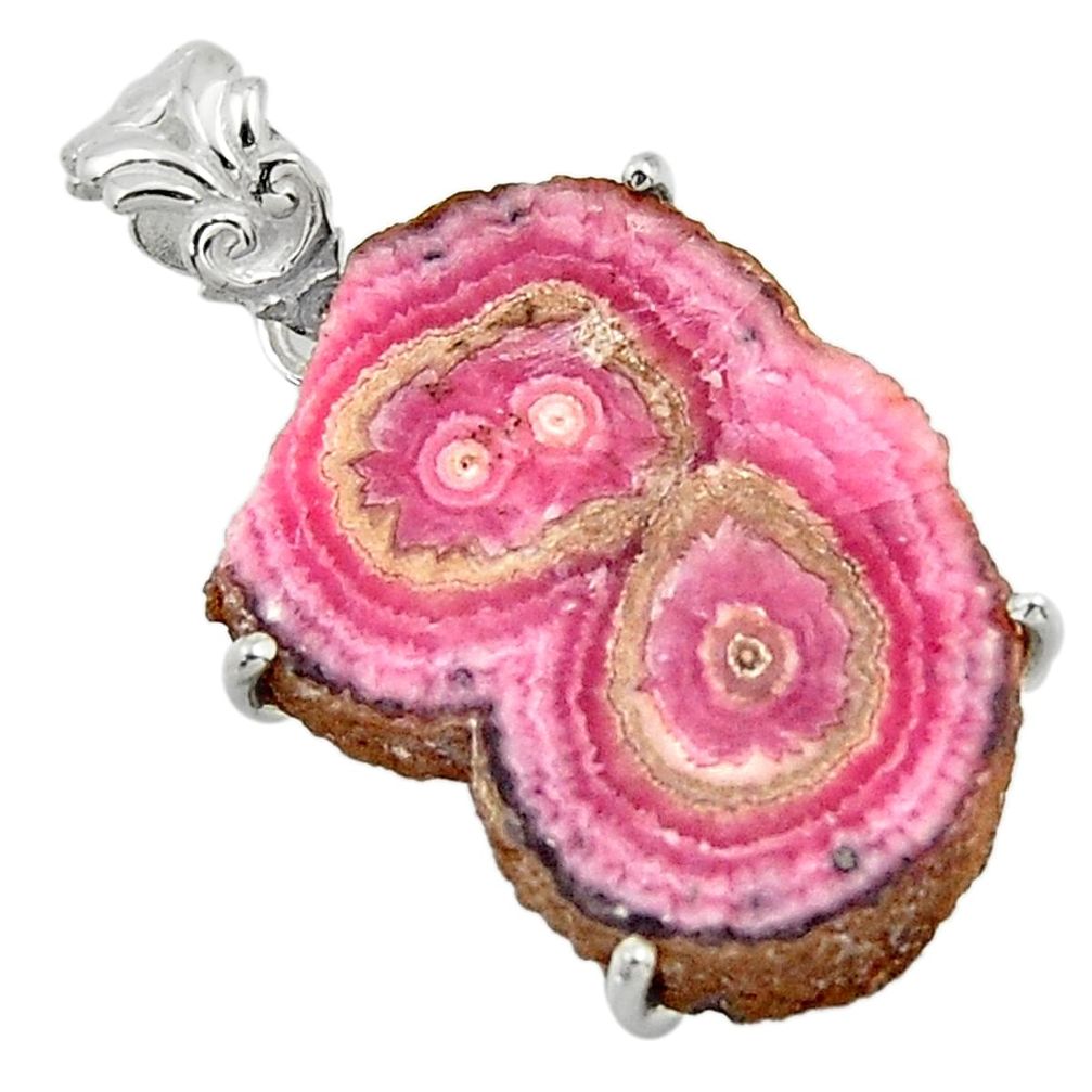 18.44cts natural pink rhodochrosite stalactite 925 silver pendant r43235