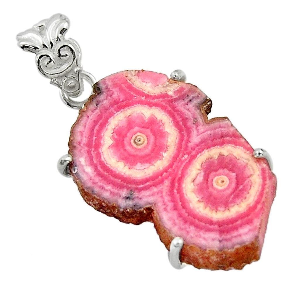 15.90cts natural pink rhodochrosite stalactite 925 silver pendant r43236
