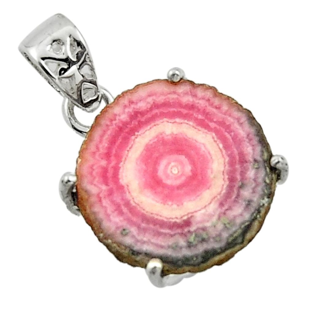 12.58cts natural pink rhodochrosite stalactite 925 silver pendant r43241