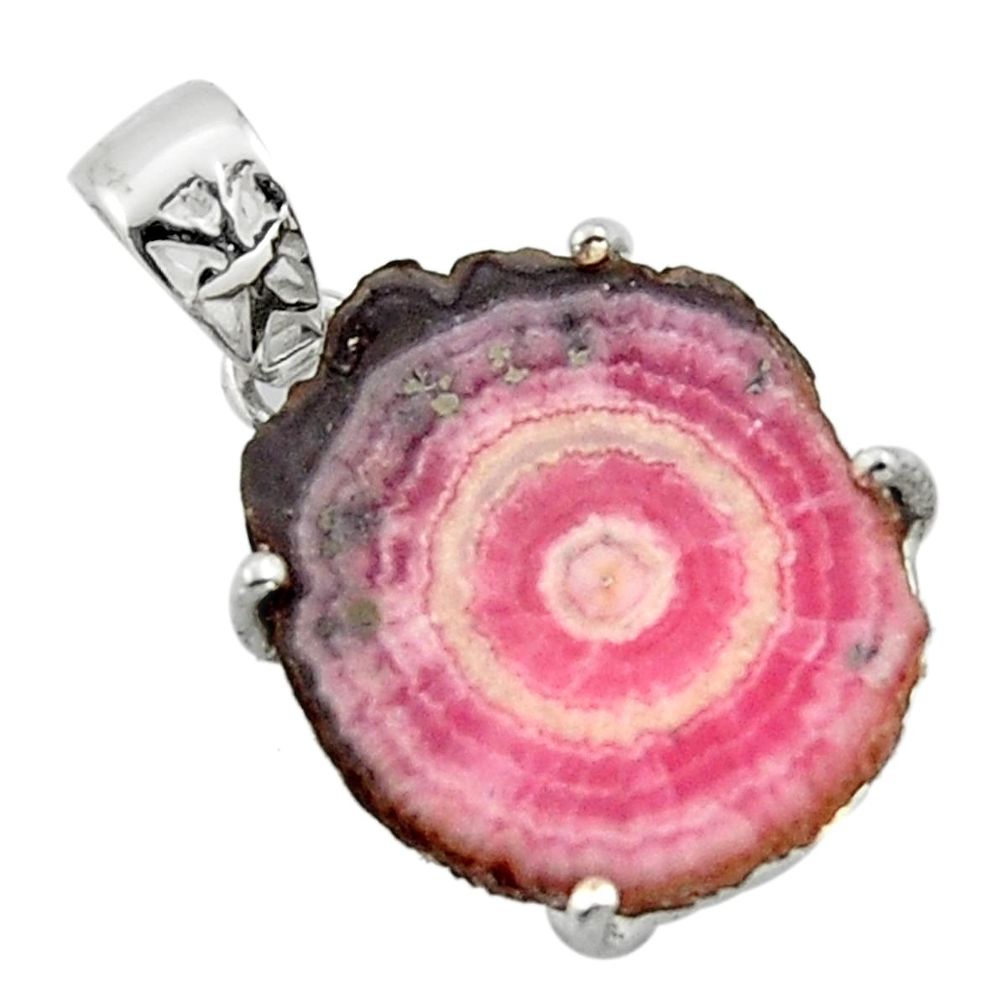 13.16cts natural pink rhodochrosite stalactite 925 silver pendant r43242