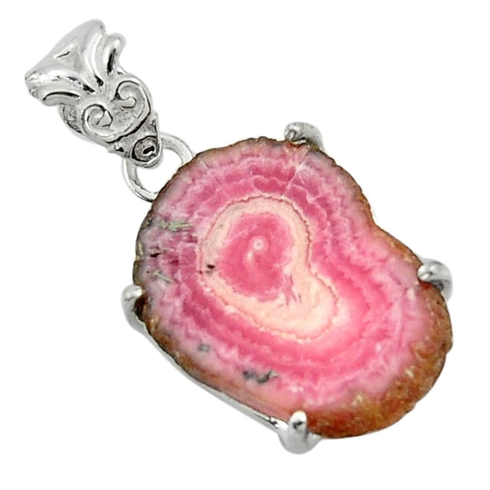 13.61cts natural pink rhodochrosite stalactite 925 silver pendant r43246