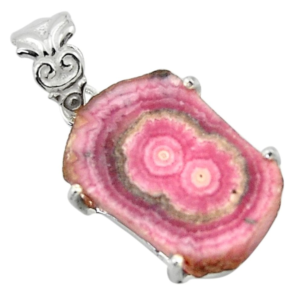 16.09cts natural pink rhodochrosite stalactite 925 silver pendant r43249