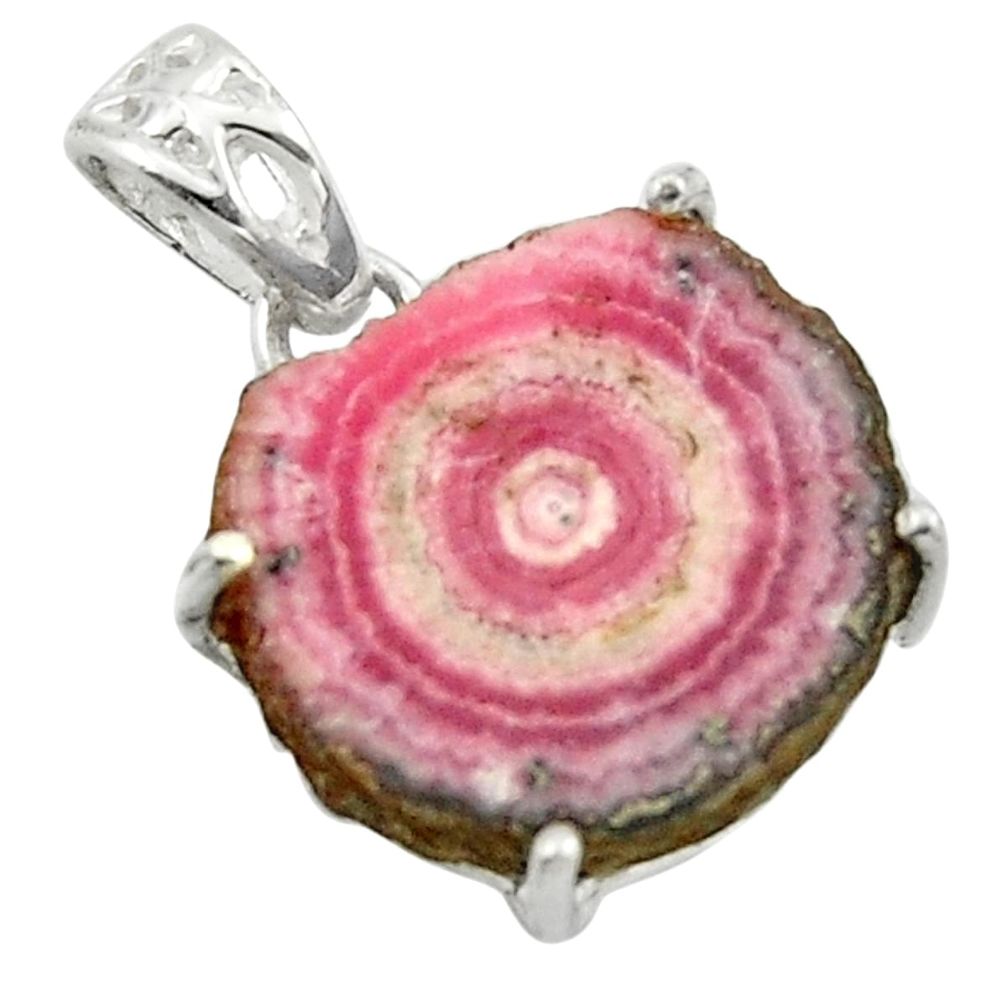 13.12cts natural pink rhodochrosite stalactite 925 silver pendant r43250