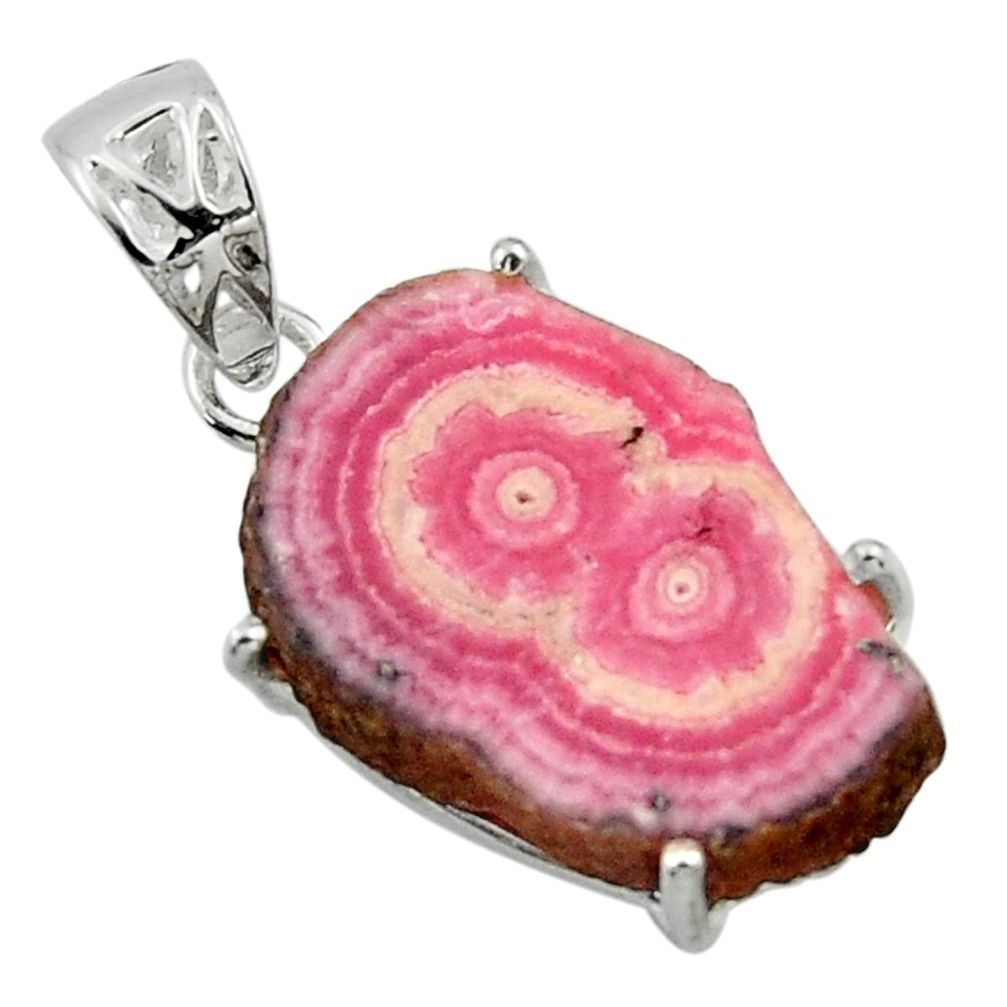 13.61cts natural pink rhodochrosite stalactite 925 silver pendant r43256