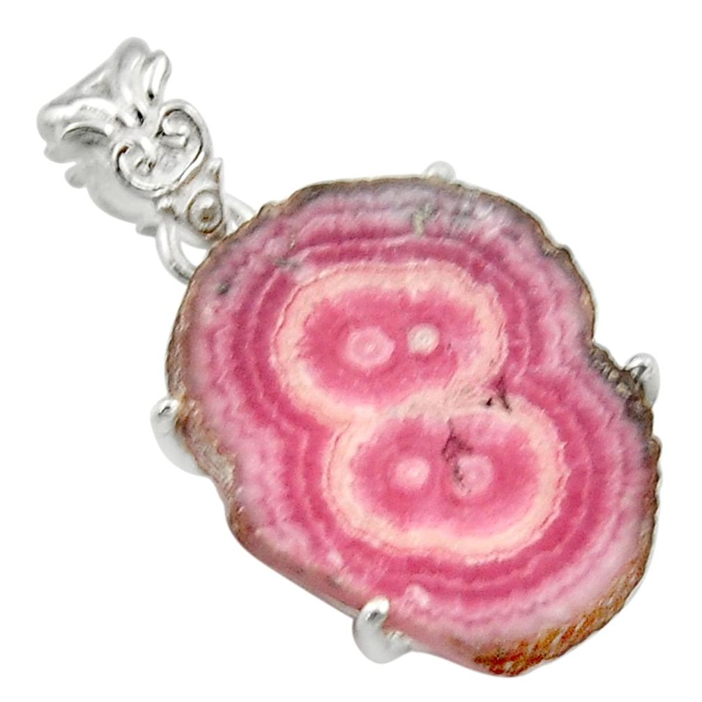 19.14cts natural pink rhodochrosite stalactite 925 silver pendant r45011