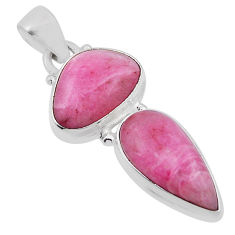 10.31cts natural pink rhodonite in black manganese 925 silver pendant n31022