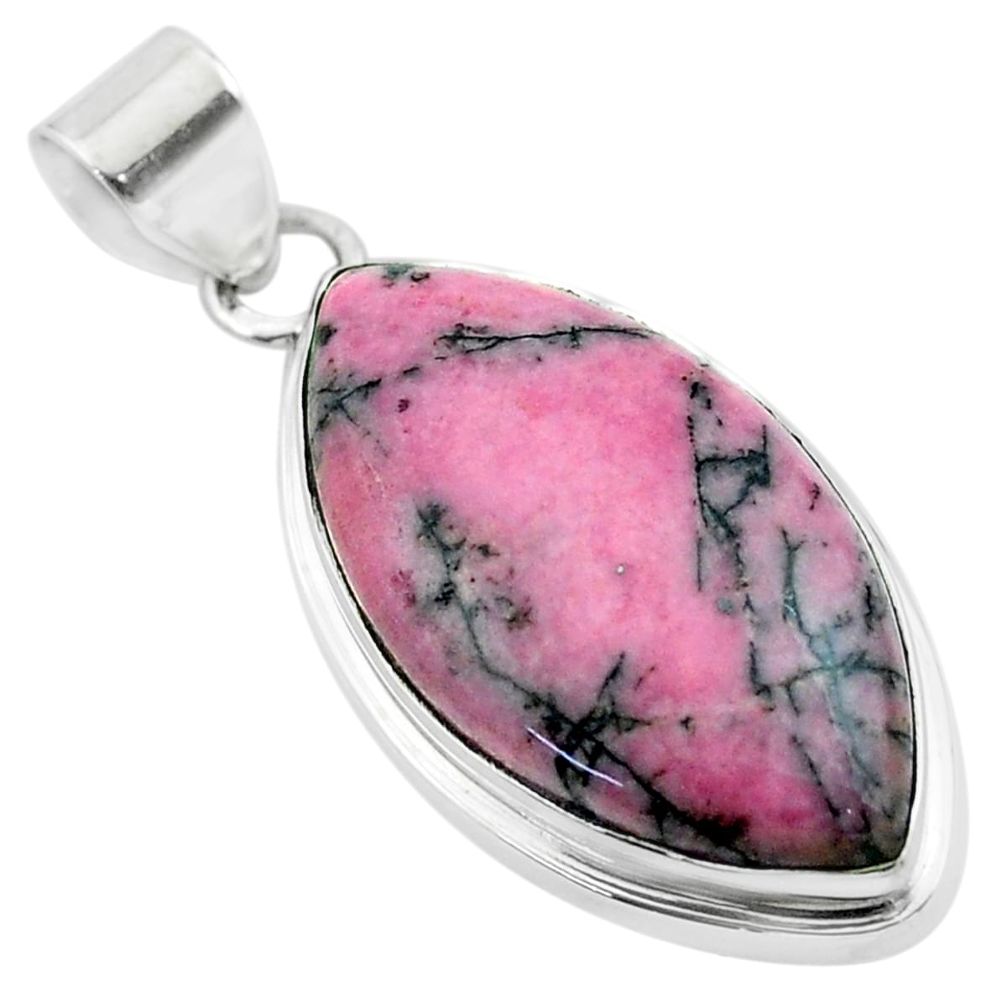 19.78cts natural pink rhodonite in black manganese 925 silver pendant t53565