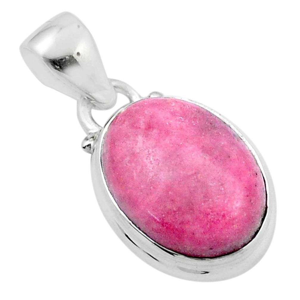 10.31cts natural pink rhodonite in black manganese 925 silver pendant u34811