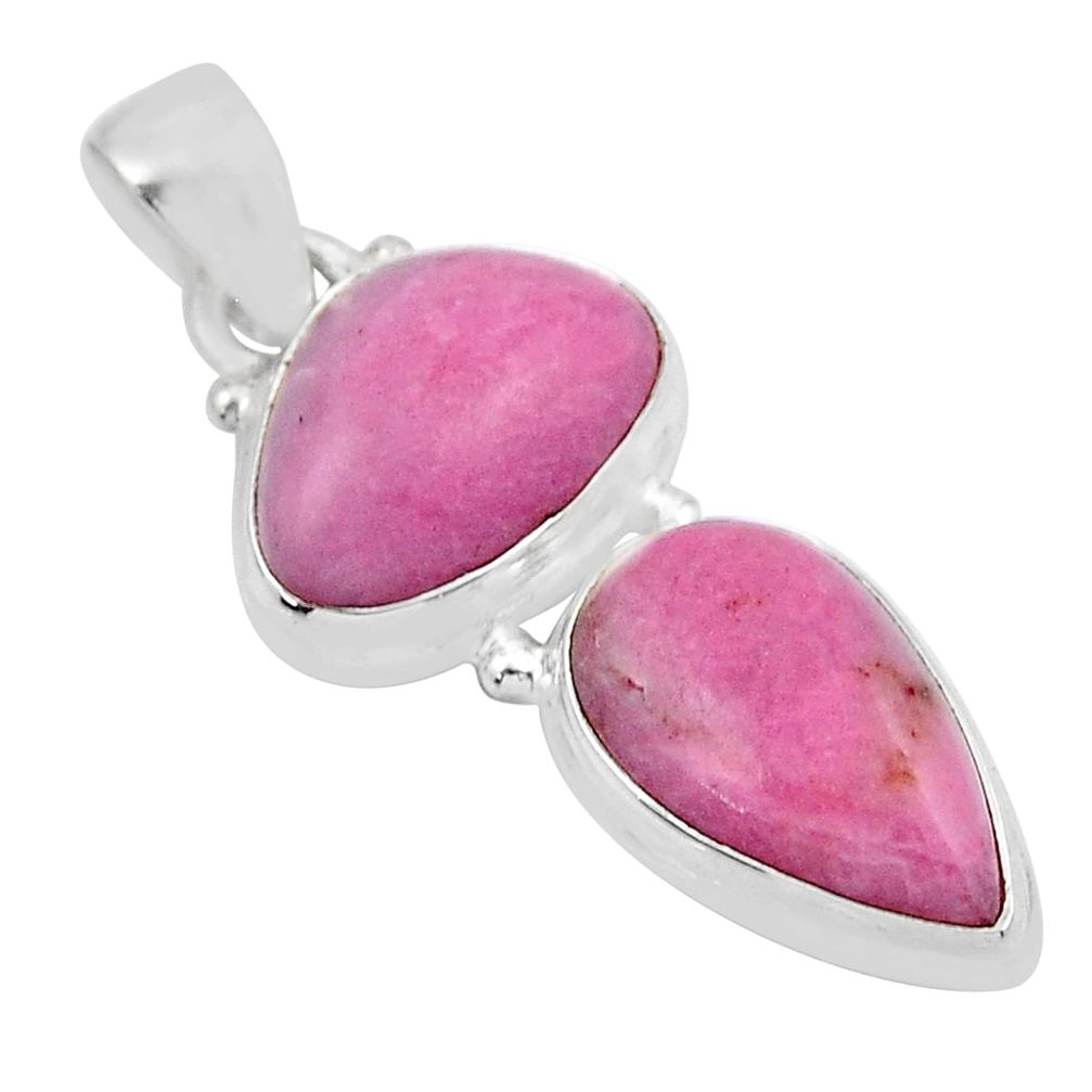 8.80cts natural pink rhodonite in black manganese 925 silver pendant y44062