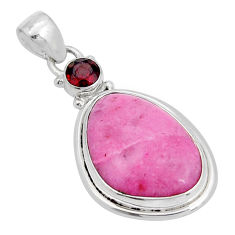 14.59cts natural pink rhodonite in black manganese garnet silver pendant y5060