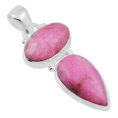 9.98cts natural pink rhodonite in black manganese oval 925 silver pendant n31021