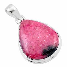 15.82cts natural pink rhodonite in black manganese pear silver pendant u40548