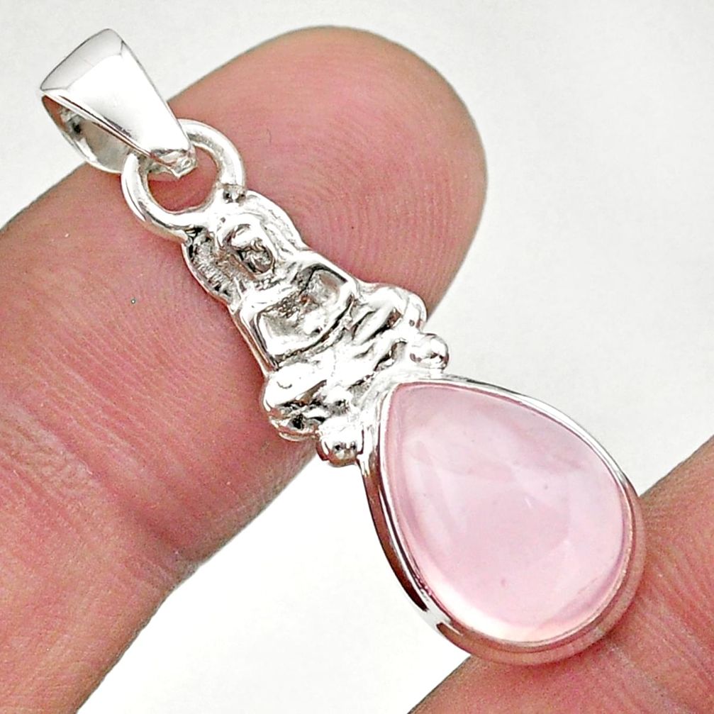 5.24cts natural pink rose quartz 925 silver buddha charm pendant jewelry t47144