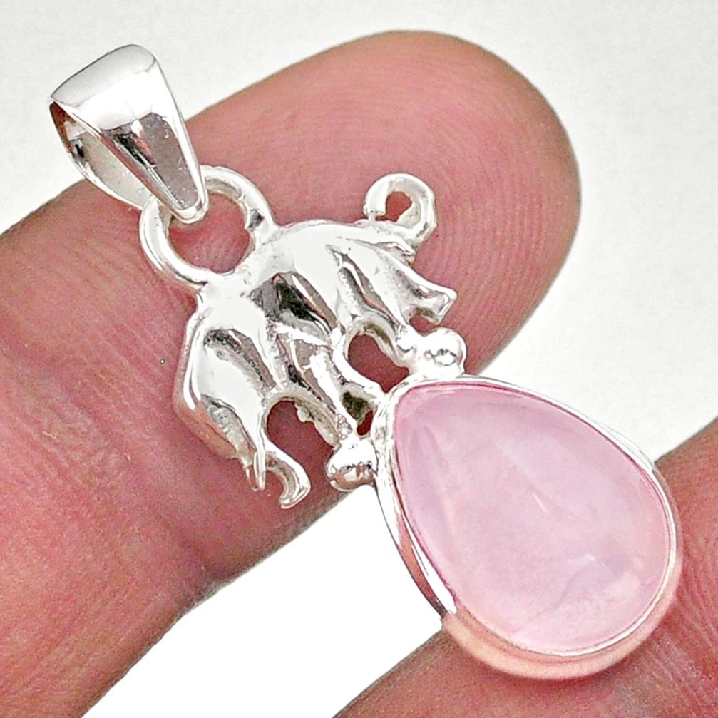 5.07cts natural pink rose quartz 925 silver elephant pendant jewelry t47147