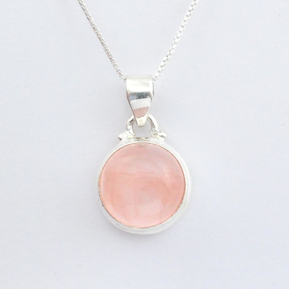 9.13cts natural pink rose quartz 925 sterling silver 18' chain pendant u56784