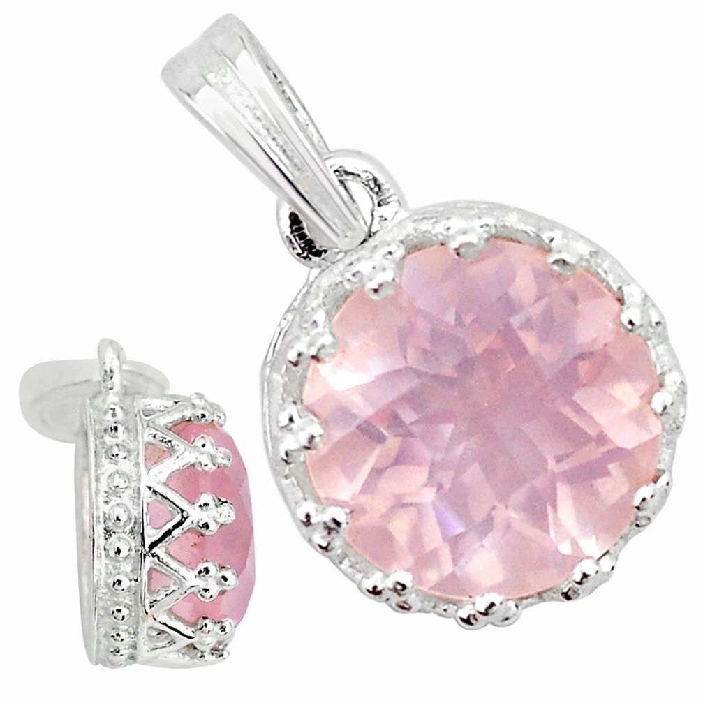 4.71cts natural pink rose quartz 925 sterling silver crown pendant t7843