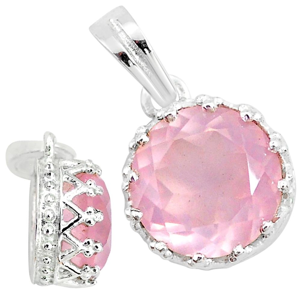 4.98cts natural pink rose quartz 925 sterling silver crown pendant t7845
