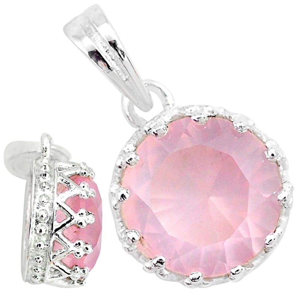 5.11cts natural pink rose quartz 925 sterling silver crown pendant t7865