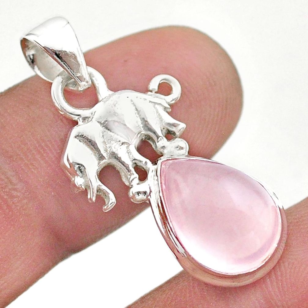 6.03cts natural pink rose quartz 925 sterling silver elephant pendant t45982