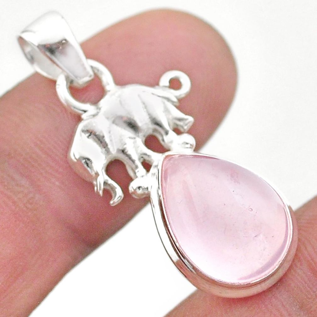 6.70cts natural pink rose quartz 925 sterling silver elephant pendant t45984