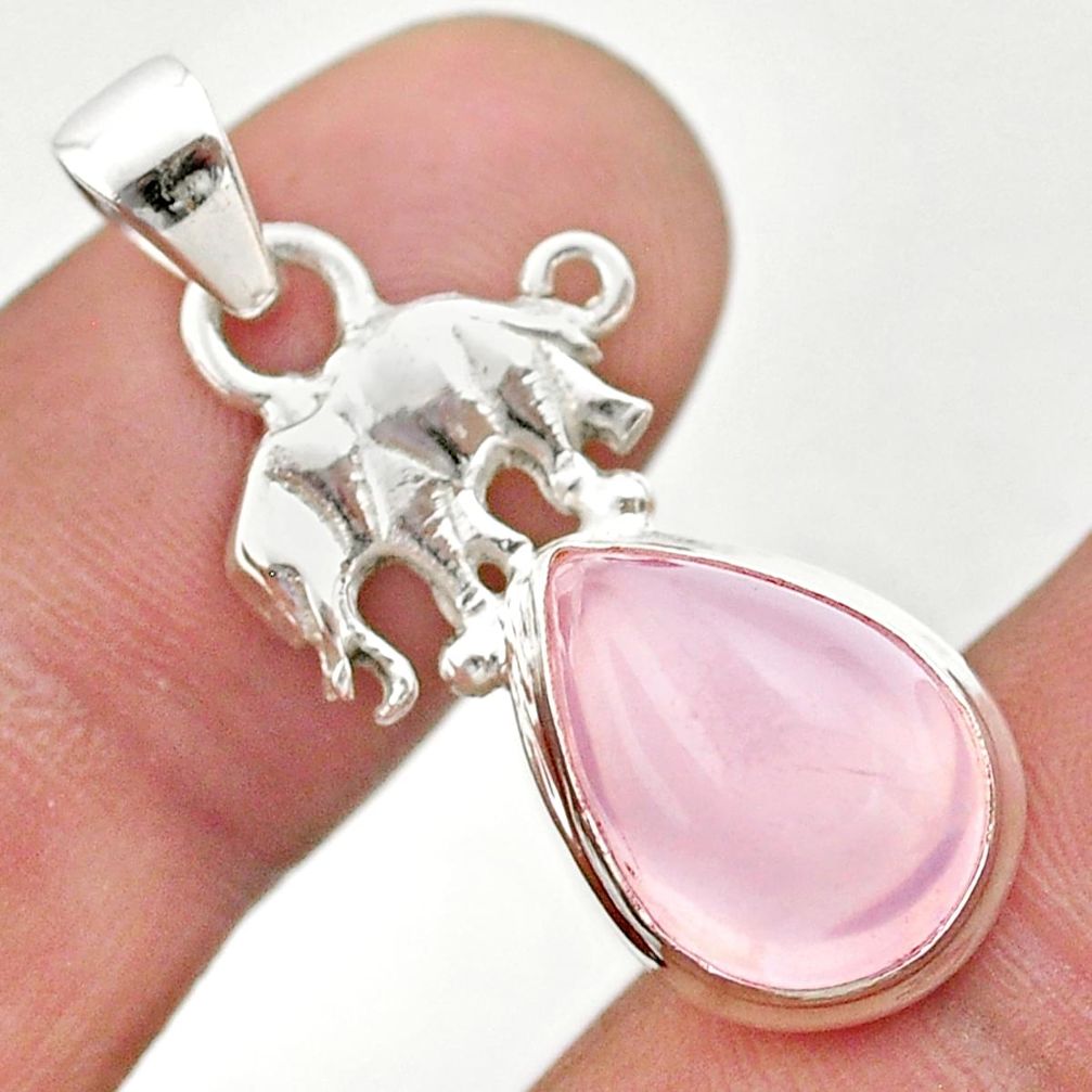6.70cts natural pink rose quartz 925 sterling silver elephant pendant t45992