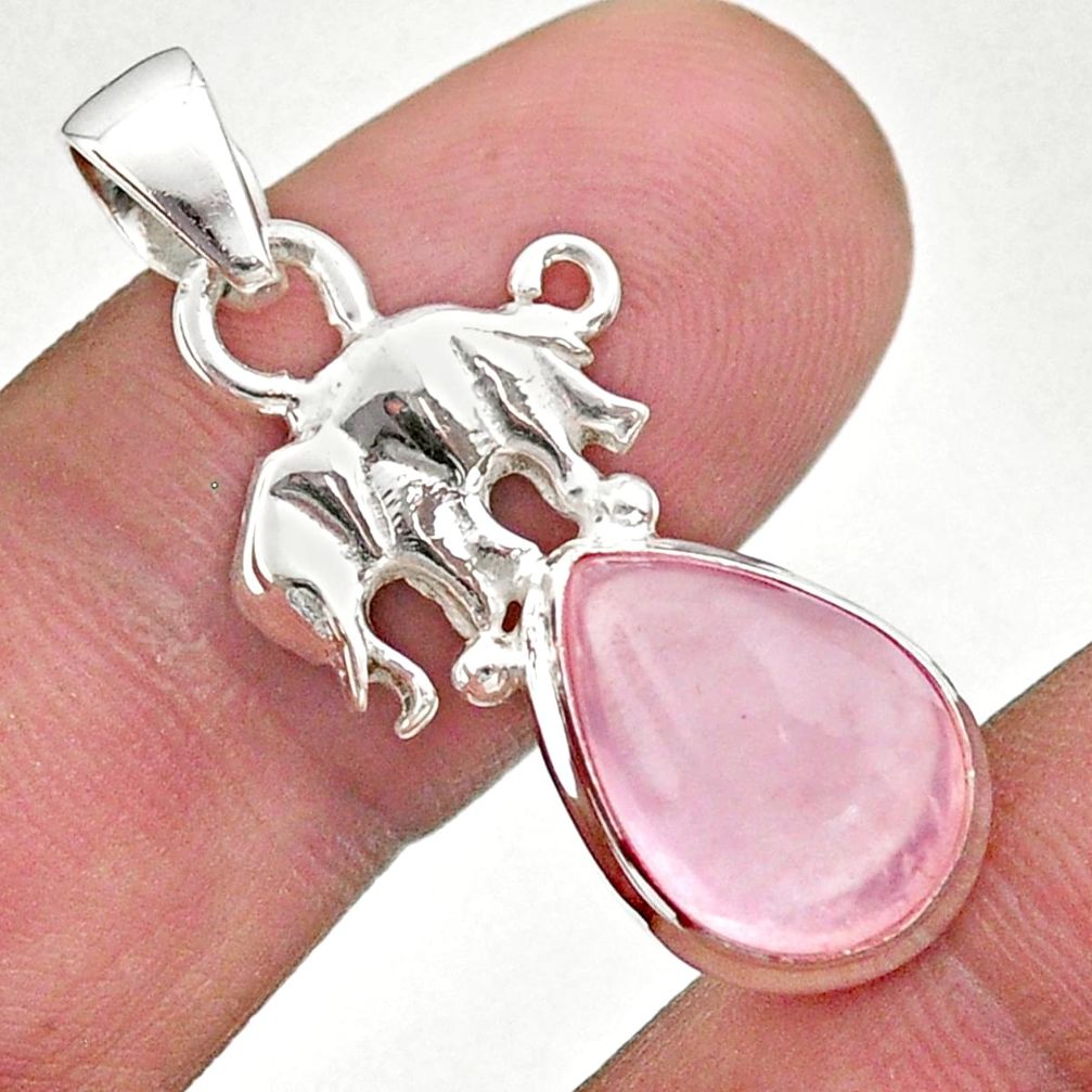 4.98cts natural pink rose quartz 925 sterling silver elephant pendant t47150