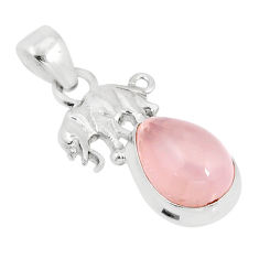 5.24cts natural pink rose quartz 925 sterling silver elephant pendant y55689