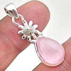 6.72cts natural pink rose quartz 925 sterling silver flower pendant t47148