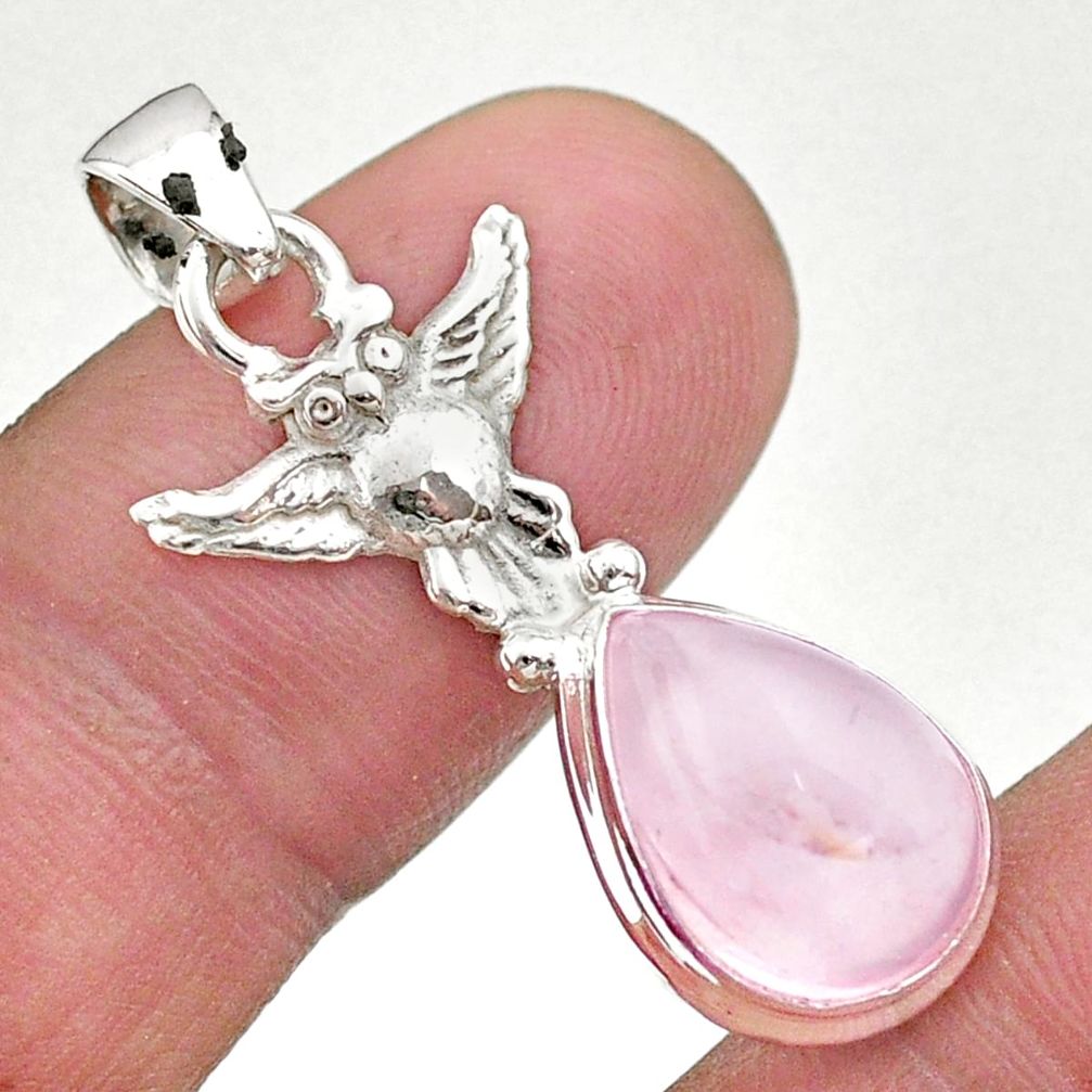 5.24cts natural pink rose quartz 925 sterling silver owl pendant t47142