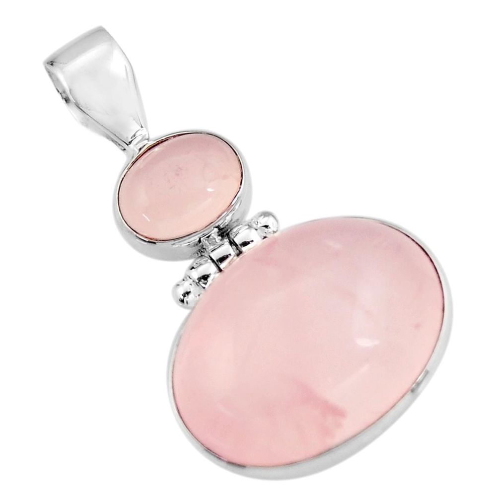 19.23cts natural pink rose quartz 925 sterling silver pendant jewelry r19626