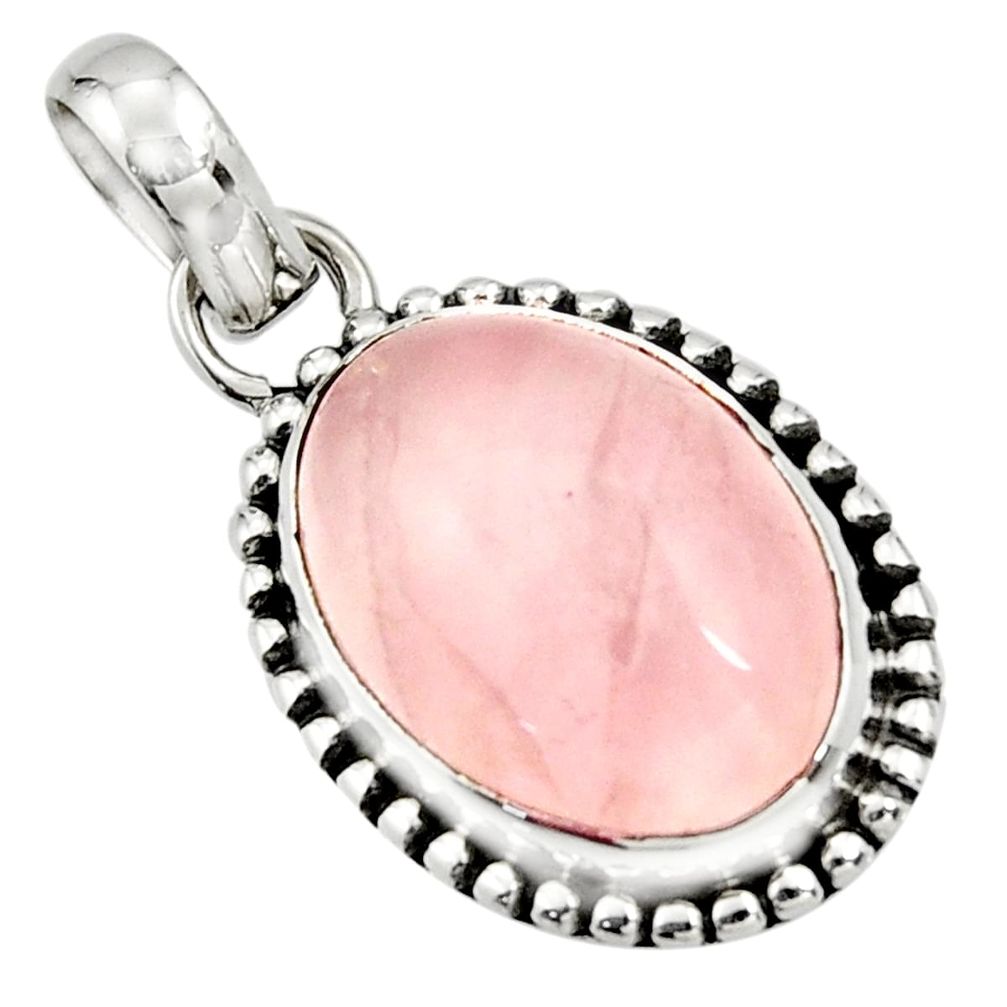 13.27cts natural pink rose quartz 925 sterling silver pendant jewelry r26521