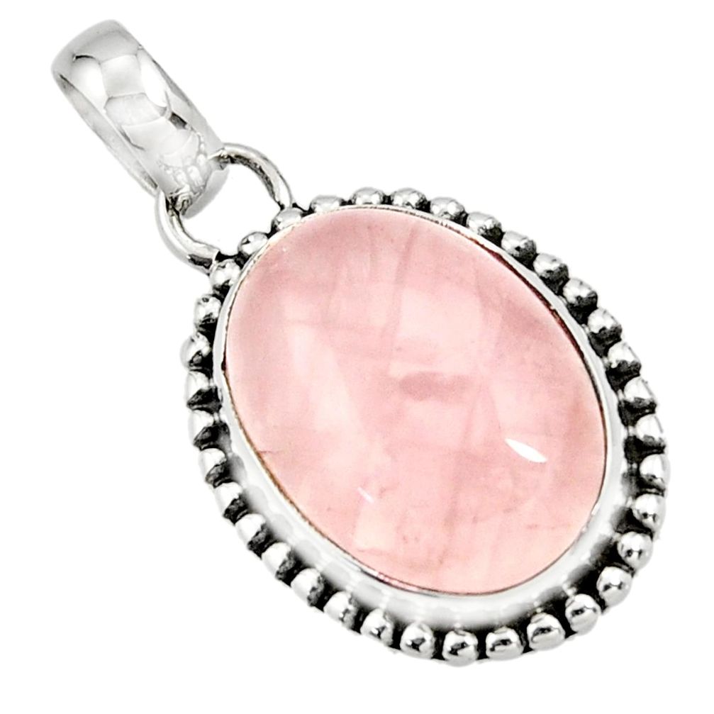 14.23cts natural pink rose quartz 925 sterling silver pendant jewelry r26524