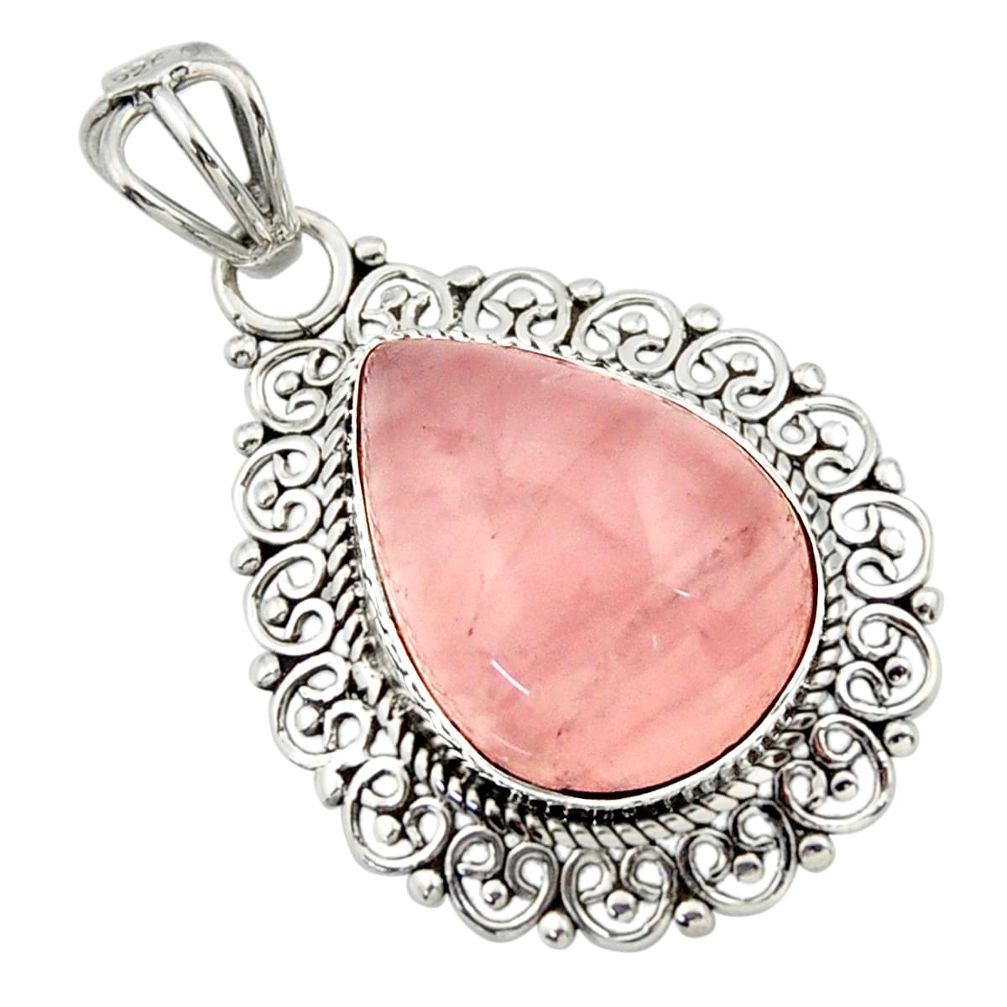 12.58cts natural pink rose quartz 925 sterling silver pendant jewelry r32290