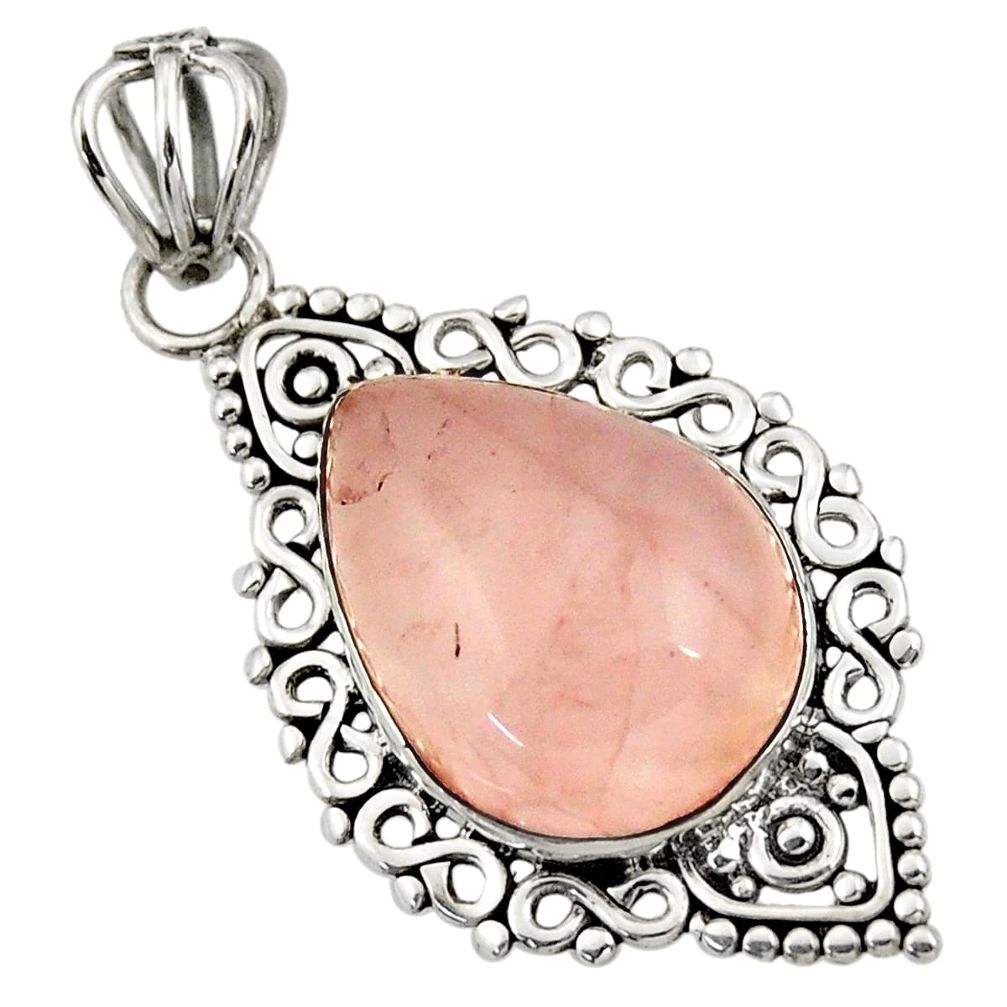 12.58cts natural pink rose quartz 925 sterling silver pendant jewelry r32354