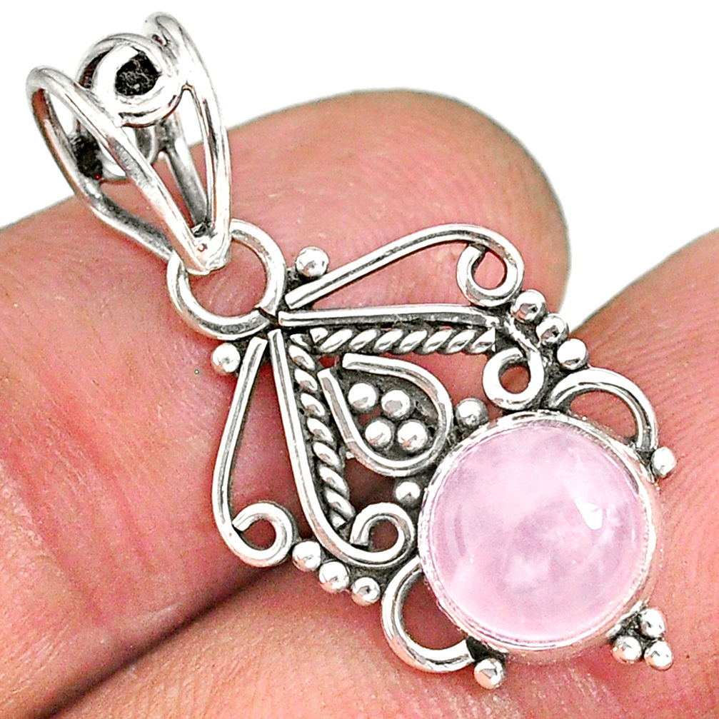 2.71cts natural pink rose quartz 925 sterling silver pendant jewelry r90181