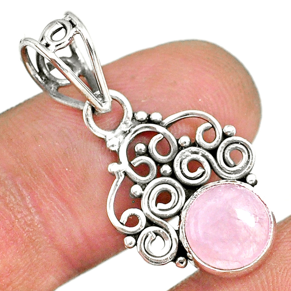 2.62cts natural pink rose quartz 925 sterling silver pendant jewelry r90184