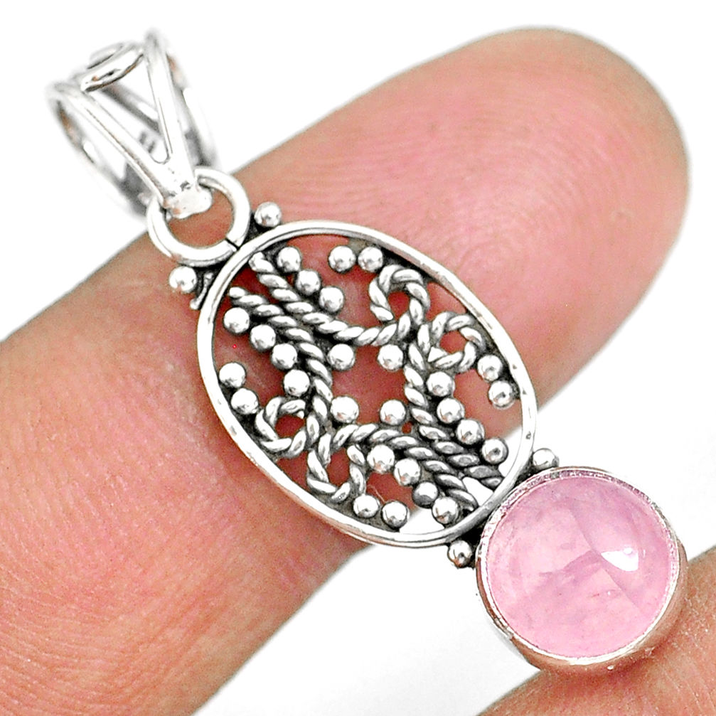 2.93cts natural pink rose quartz 925 sterling silver pendant jewelry r90211