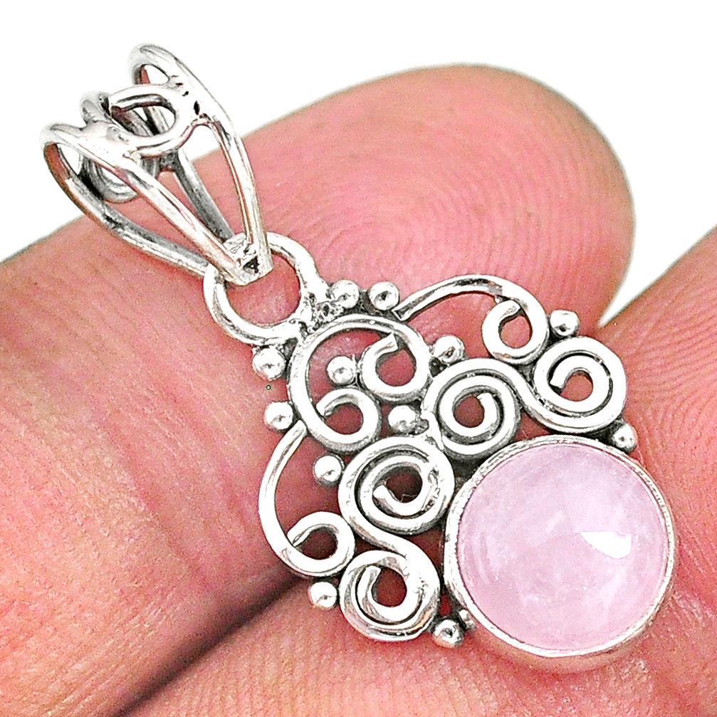 2.93cts natural pink rose quartz 925 sterling silver pendant jewelry r90241