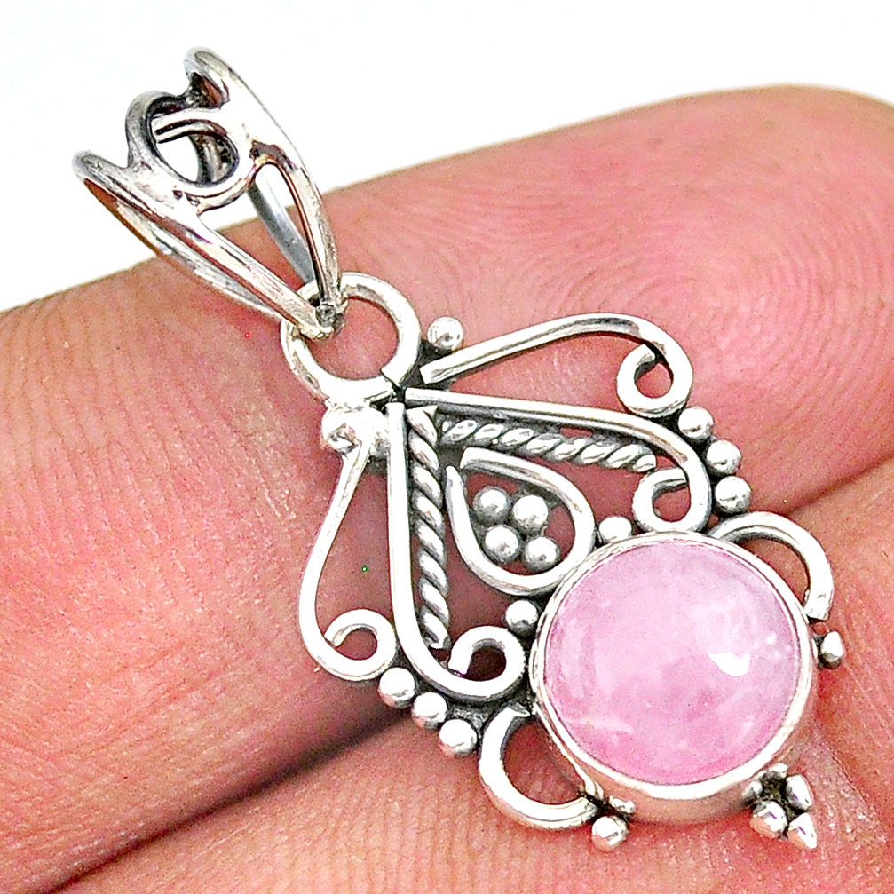 2.96cts natural pink rose quartz 925 sterling silver pendant jewelry r90243