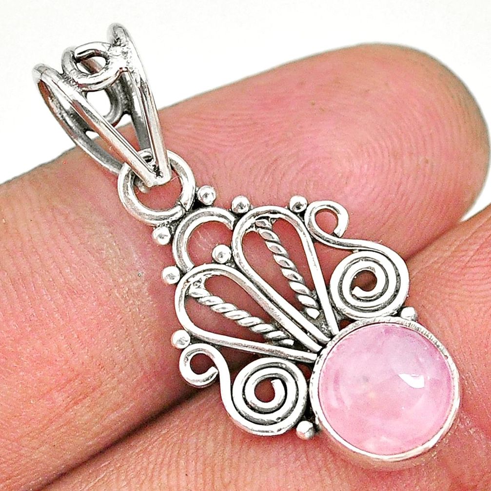 3.07cts natural pink rose quartz 925 sterling silver pendant jewelry r90244