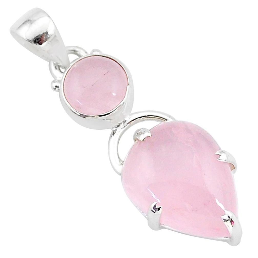 11.25cts natural pink rose quartz 925 sterling silver handmade pendant r96252