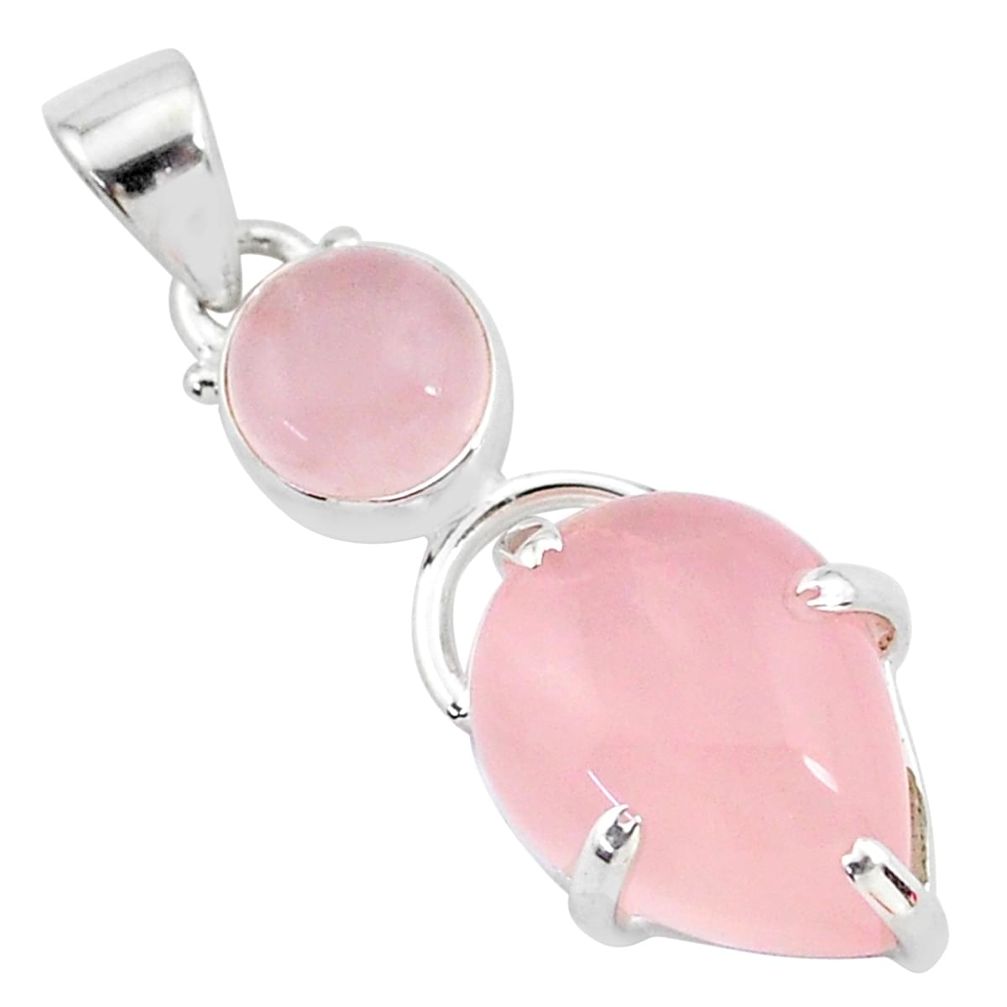 12.15cts natural pink rose quartz 925 sterling silver handmade pendant r96279