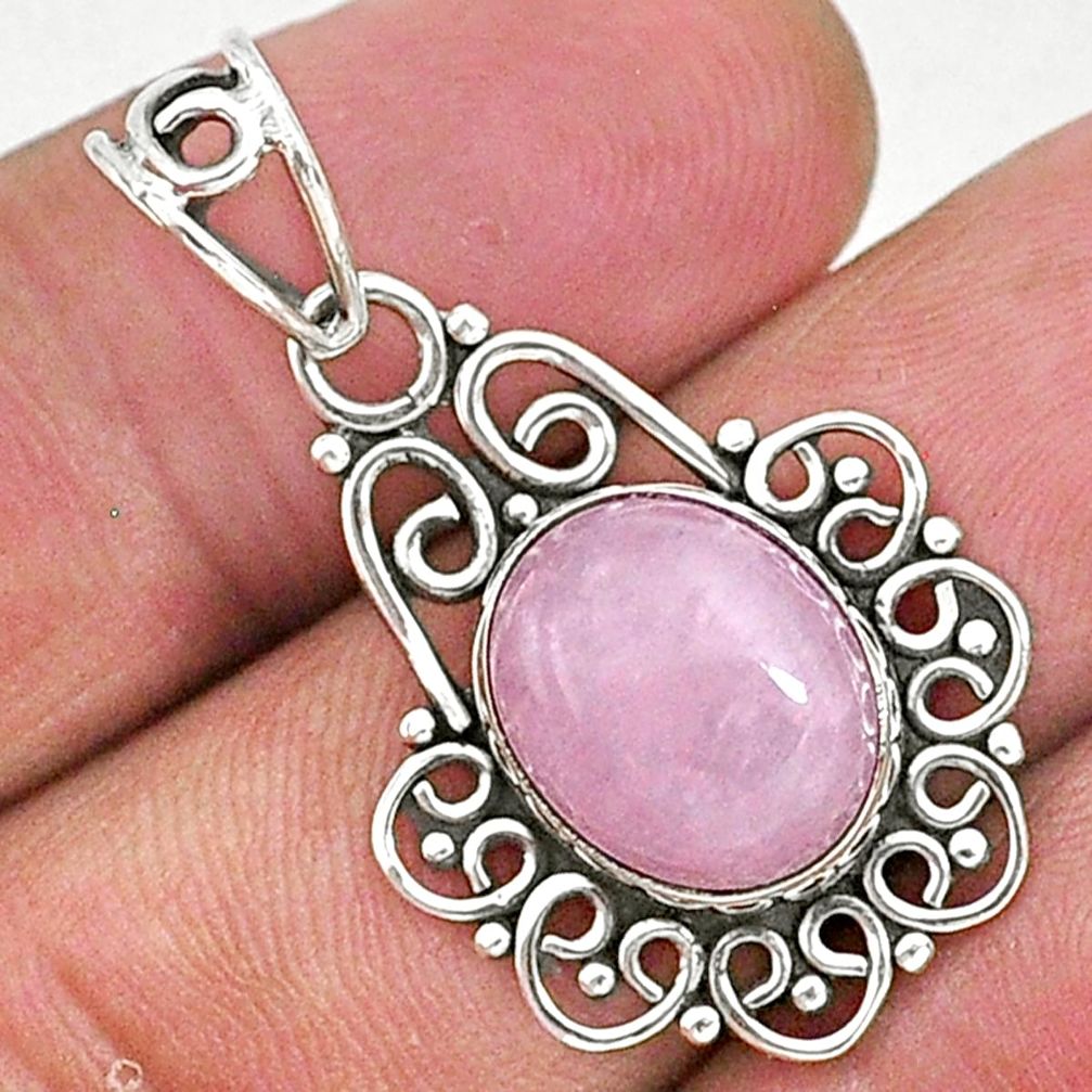 4.80cts natural pink rose quartz 925 sterling silver handmade pendant t1318