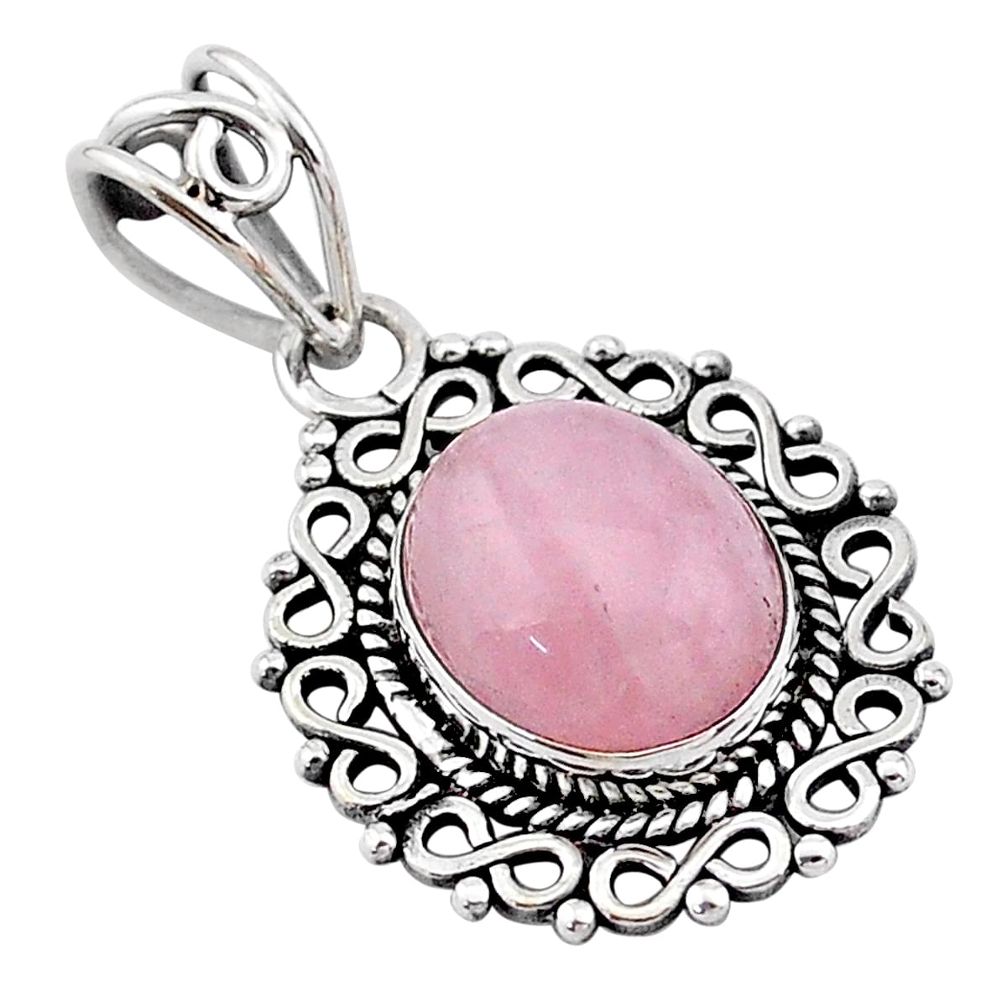 5.24cts natural pink rose quartz 925 sterling silver handmade pendant t1722