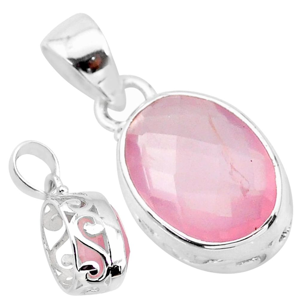 5.49cts natural pink rose quartz 925 sterling silver pendant jewelry t33873