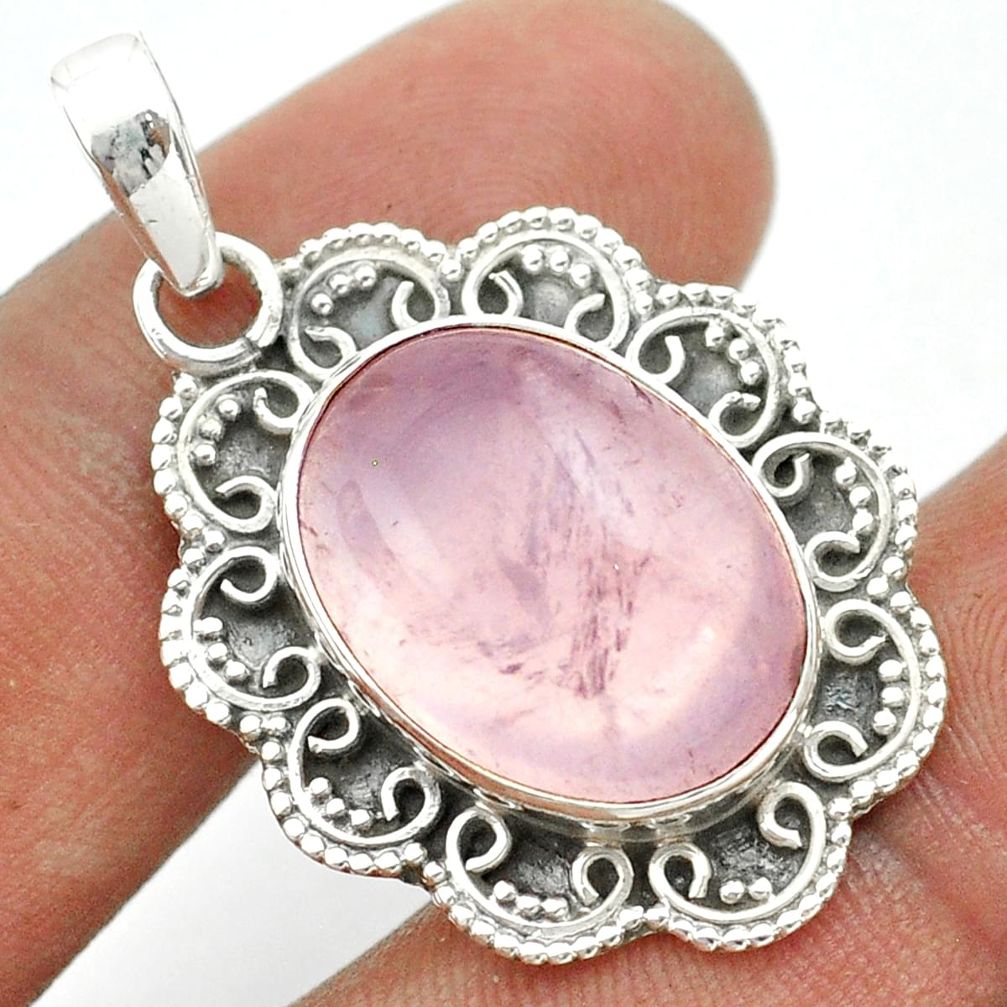 13.28cts natural pink rose quartz 925 sterling silver pendant jewelry t53666